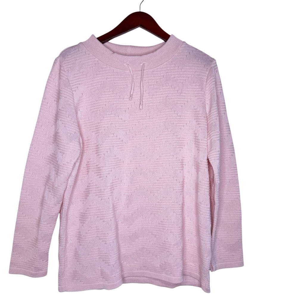 SKOVHUUS Drawstring Neckline Knit Chevron Pattern Sweater Size XL in Pink
